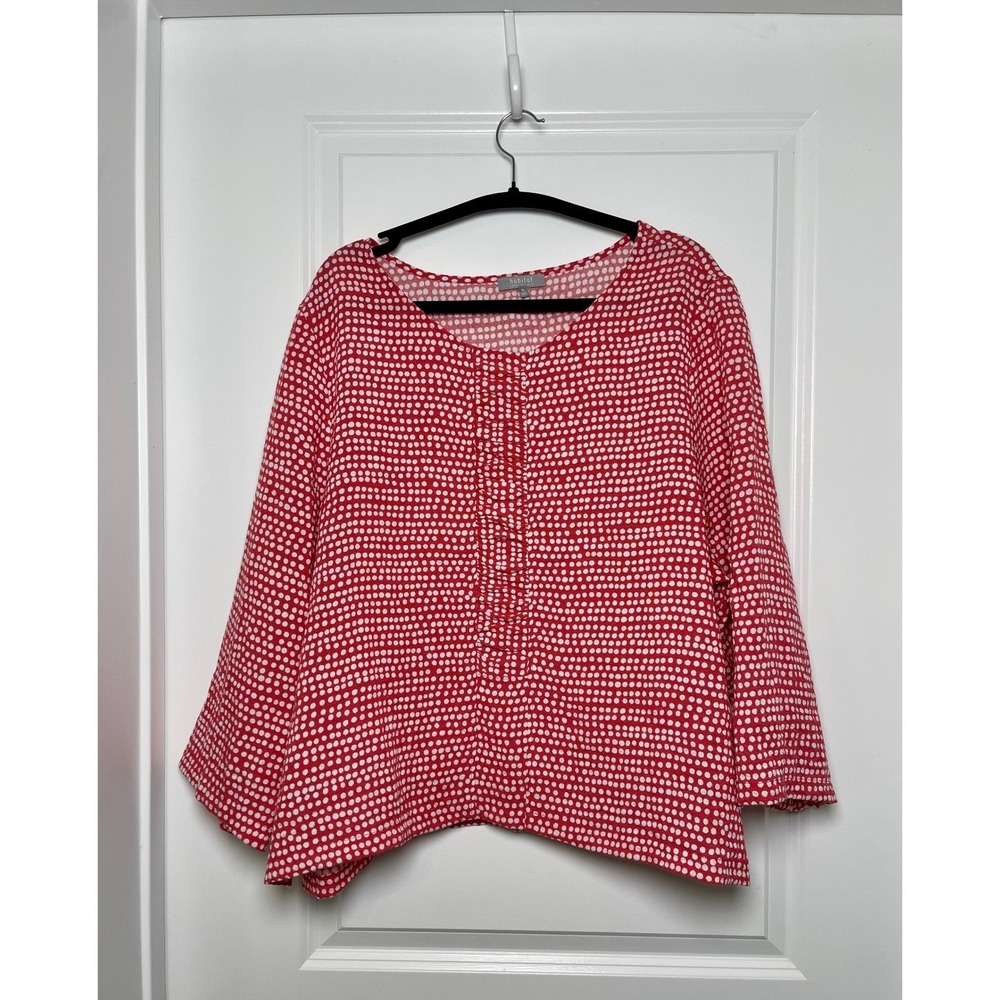Habitat XL Red White Polka Dot Boxy Womens Top Ruffle Front Artsy Tunic